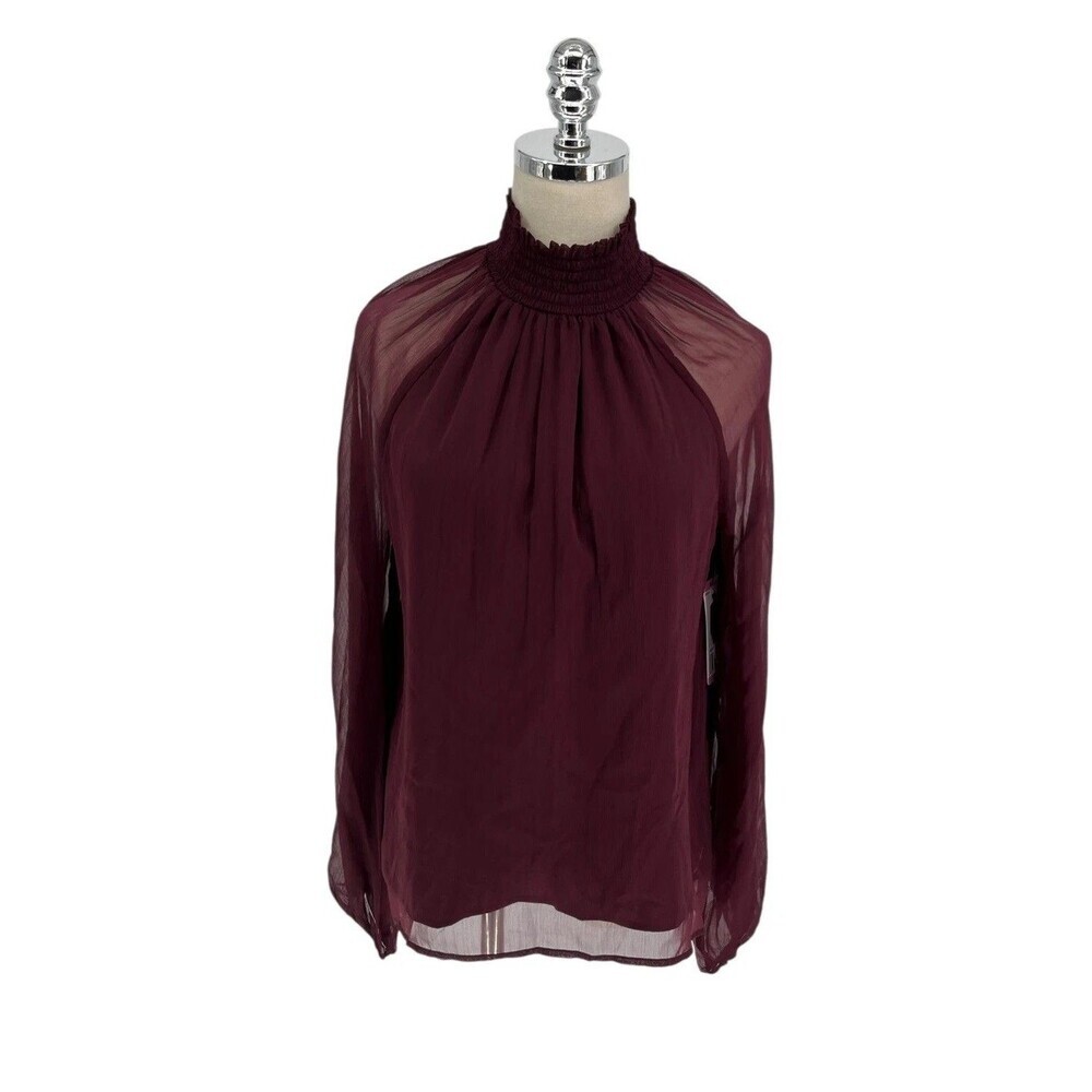 Joie Top Size Small Womens Deep Wine Smocked Shirt Blouse Dark Academia NEW $278